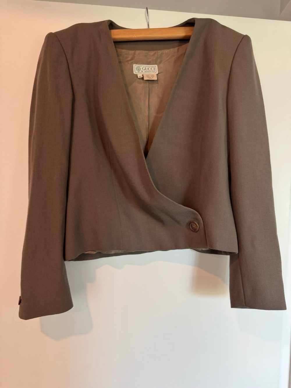 Gucci Taupe Cropped Wrap Blazer